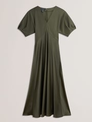 Ted Baker Green Edulis Ponte Bodice Satin Skirt Midi Dress - Image 5 of 6