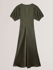 Ted Baker Green Edulis Ponte Bodice Satin Skirt Midi Dress - Image 6 of 6