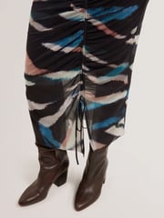Ted Baker Black Ellylou Printed Mesh Bodycon Gathered Midi Dress - Image 3 of 5