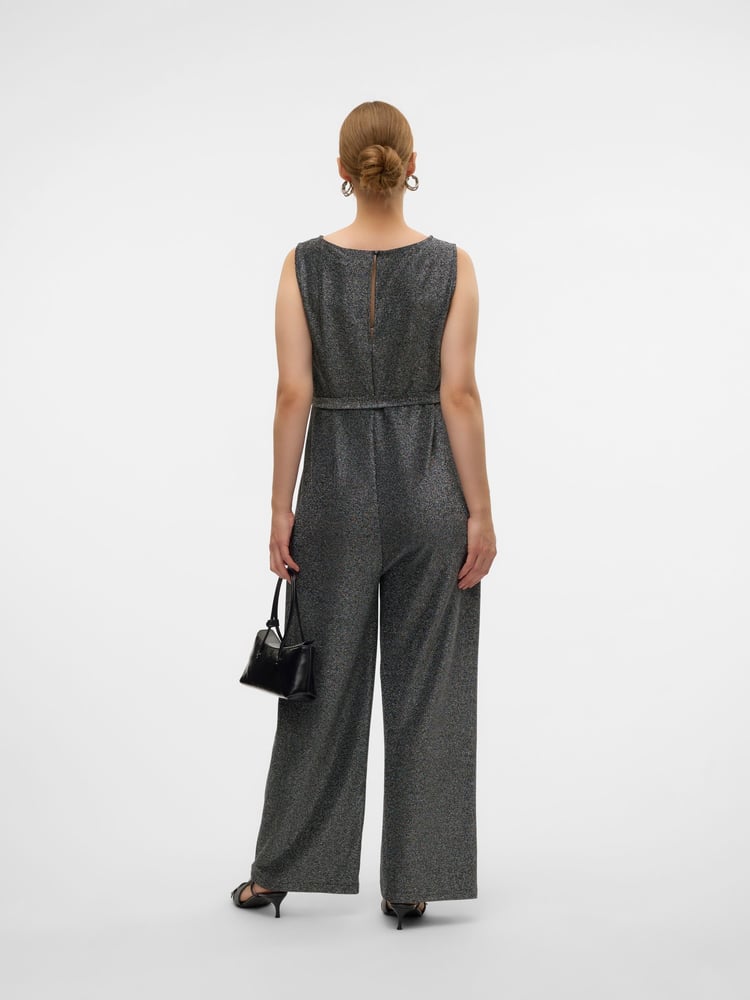 Mamalicious Black Maternity Sleeveless Belted Glitter Jumpsuit - Image 2 of 5