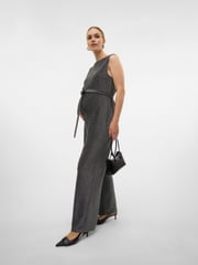 Mamalicious Black Maternity Sleeveless Belted Glitter Jumpsuit - Image 3 of 5