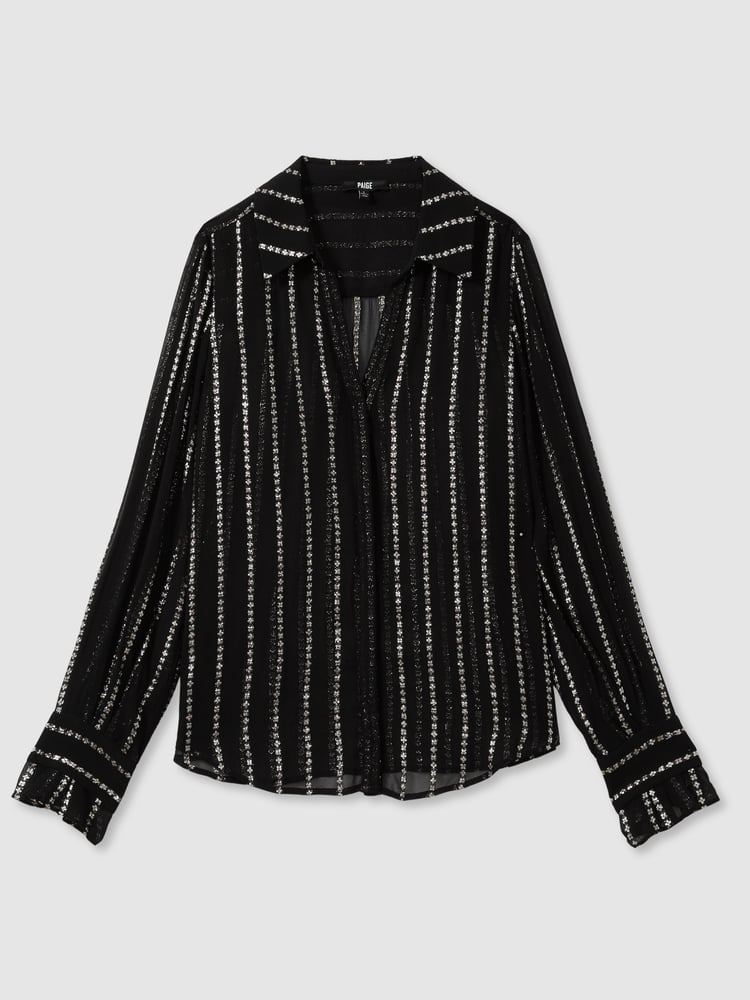 Paige Sheer Floral-Stripe Blouse - Image 2 of 6
