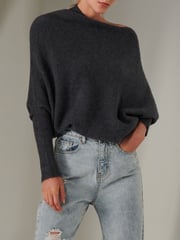 Jolie Moi Grey Off The Shoulder Soft Knit Jumper - Image 3 of 6