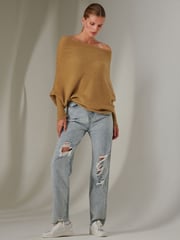 Jolie Moi Brown Off The Shoulder Soft Knit Jumper - Image 1 of 6