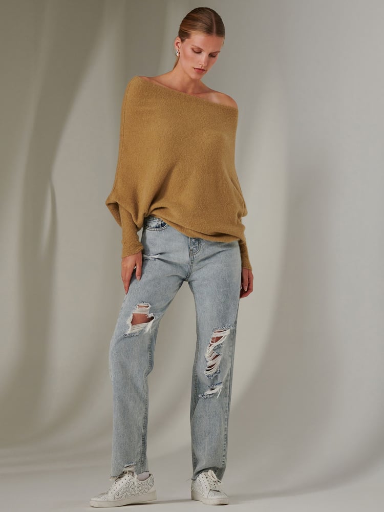 Jolie Moi Brown Off The Shoulder Soft Knit Jumper - Image 1 of 6