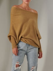 Jolie Moi Brown Off The Shoulder Soft Knit Jumper - Image 3 of 6