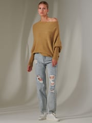 Jolie Moi Brown Off The Shoulder Soft Knit Jumper - Image 4 of 6