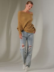 Jolie Moi Brown Off The Shoulder Soft Knit Jumper - Image 5 of 6