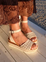 Linzi Natural Radiance Flatform Sandals With Laser Cut Detail - Image 1 of 5