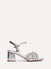 Linzi Silver Gracie Diamante Front Strap Low Block Sandals - Image 2 of 5