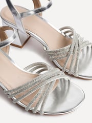 Linzi Silver Gracie Diamante Front Strap Low Block Sandals - Image 5 of 5