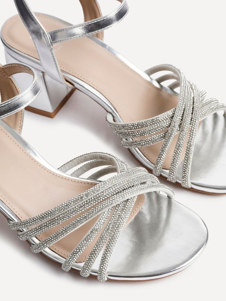 Linzi Silver Gracie Diamante Front Strap Low Block Sandals - Image 5 of 5
