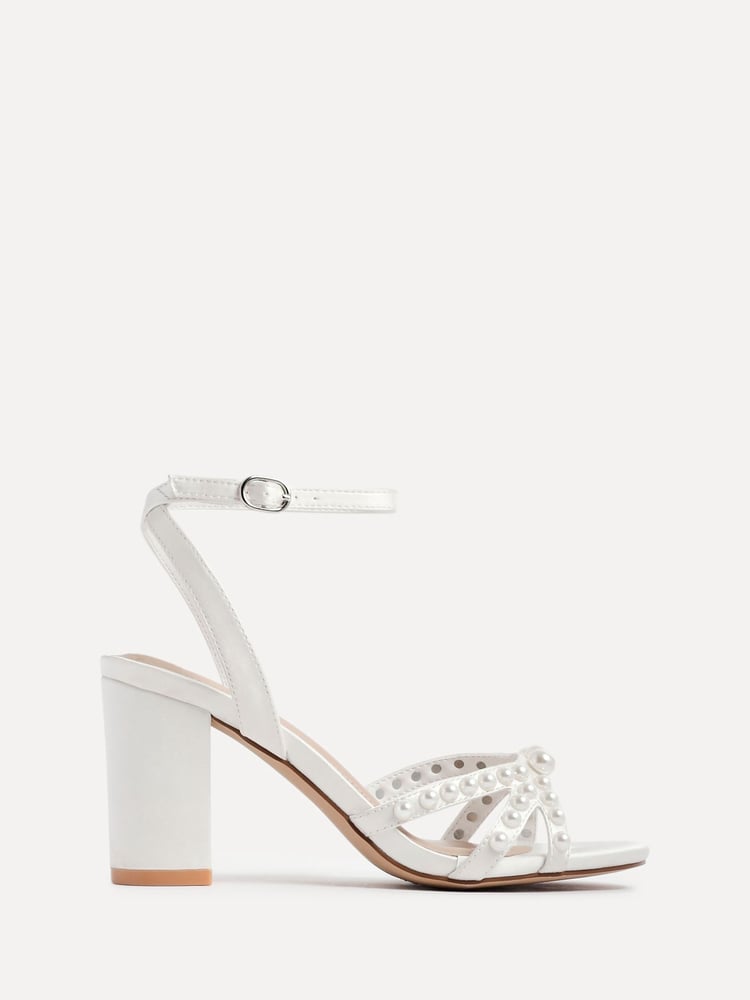 Linzi White Enchanted Pearl Detailed Front Stap With Block Sandals - Image 2 of 5