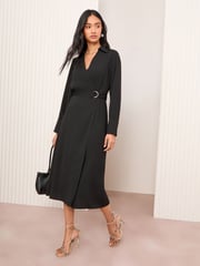 Friends Like These Black Long Sleeve Belted Wrap Tailored Dress - Image 1 of 5