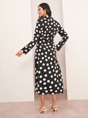 Friends Like These Monochrome Long Sleeve Belted Wrap Tailored Dress - Image 4 of 4