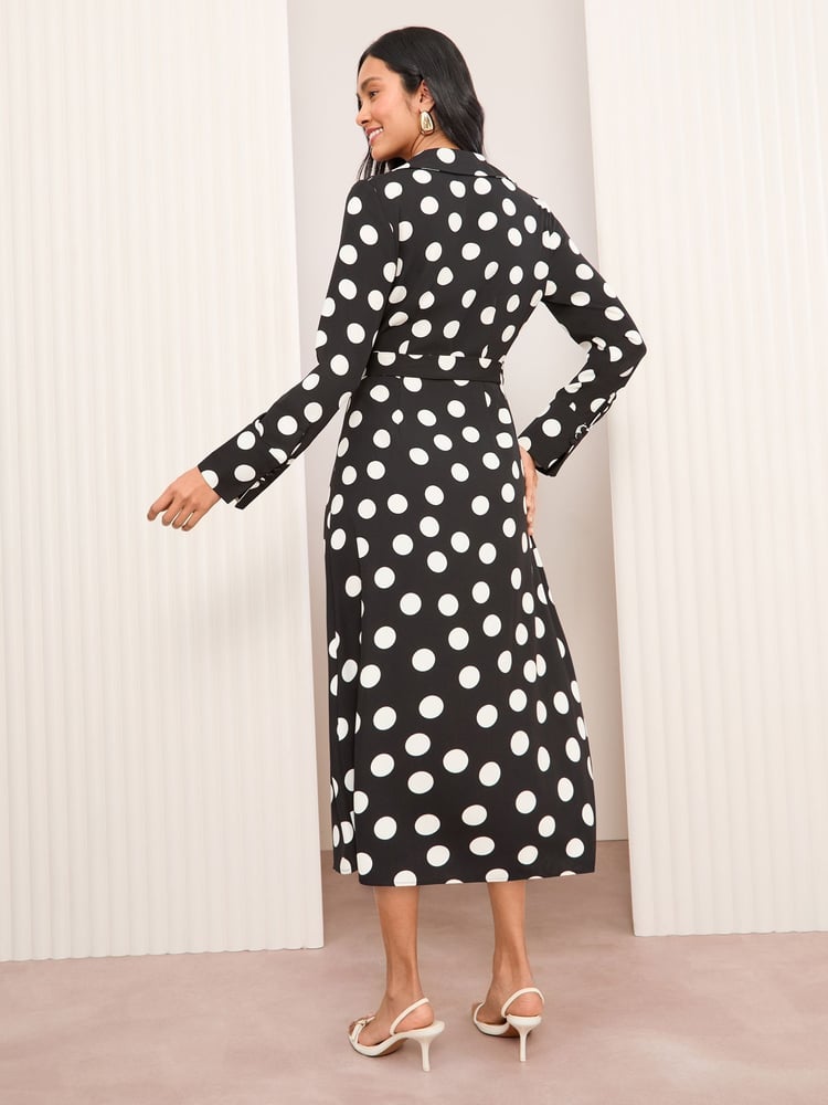 Friends Like These Monochrome Long Sleeve Belted Wrap Tailored Dress - Image 4 of 4