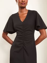 Lipsy Black Short Sleeve V-Neck Ruched Midi Dress - Image 2 of 4