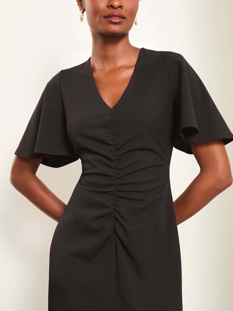 Lipsy Black Short Sleeve V-Neck Ruched Midi Dress - Image 2 of 4