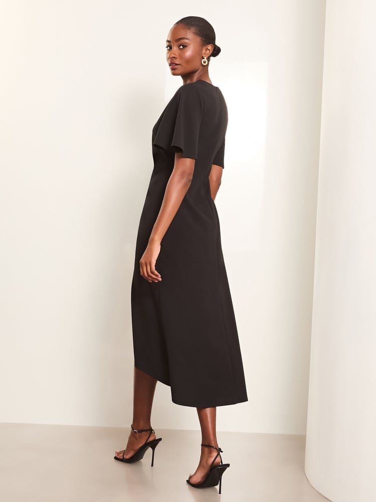 Lipsy Black Short Sleeve V-Neck Ruched Midi Dress - Image 4 of 4