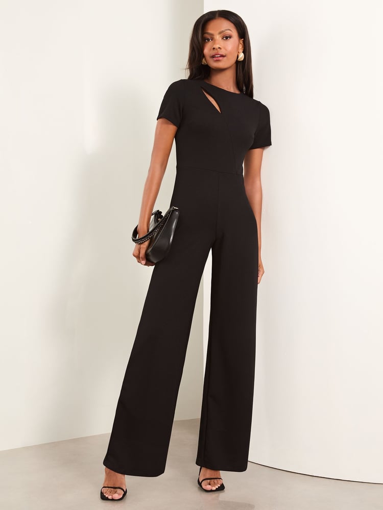 Lipsy Black Petite Short Sleeve Splice Jumpsuit - Image 1 of 4 Lipsy Black Petite Short Sleeve Splice Jumpsuit - Image 1 of 4