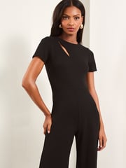 Lipsy Black Petite Short Sleeve Splice Jumpsuit - Image 2 of 4