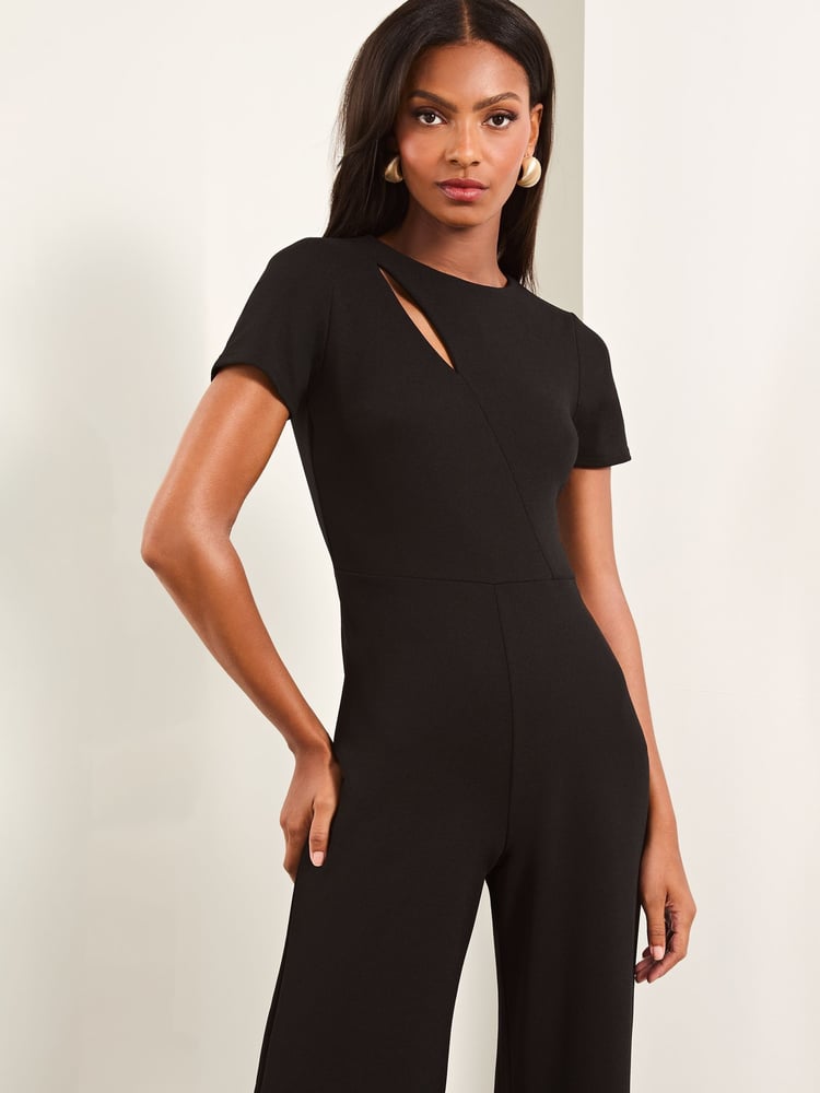 Lipsy Black Petite Short Sleeve Splice Jumpsuit - Image 2 of 4
