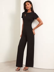 Lipsy Black Petite Short Sleeve Splice Jumpsuit - Image 3 of 4