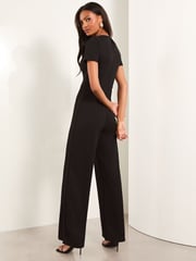 Lipsy Black Petite Short Sleeve Splice Jumpsuit - Image 4 of 4
