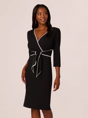 Adrianna Papell Piping Tie Front Midi Black Dress - Image 1 of 7