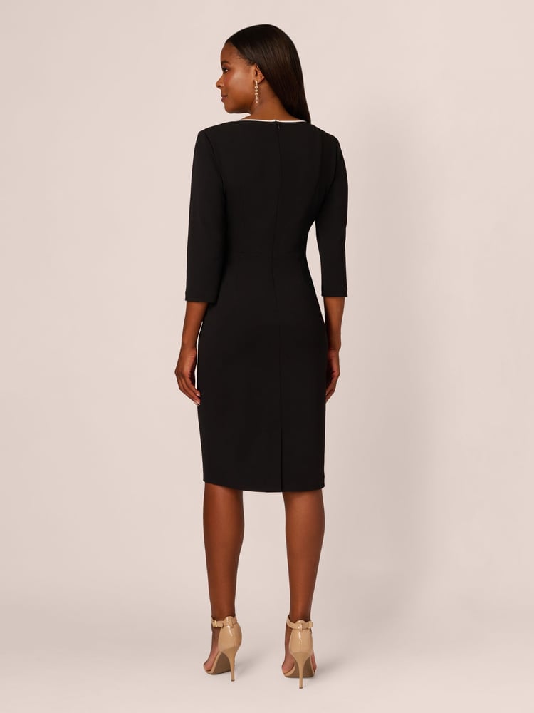 Adrianna Papell Piping Tie Front Midi Black Dress - Image 2 of 7
