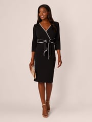 Adrianna Papell Piping Tie Front Midi Black Dress - Image 3 of 7
