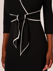 Adrianna Papell Piping Tie Front Midi Black Dress - Image 4 of 7