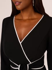 Adrianna Papell Piping Tie Front Midi Black Dress - Image 5 of 7