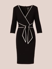 Adrianna Papell Piping Tie Front Midi Black Dress - Image 6 of 7