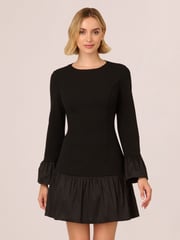 Adrianna Papell Crepe And Taffeta Midi Black Dress - Image 1 of 7