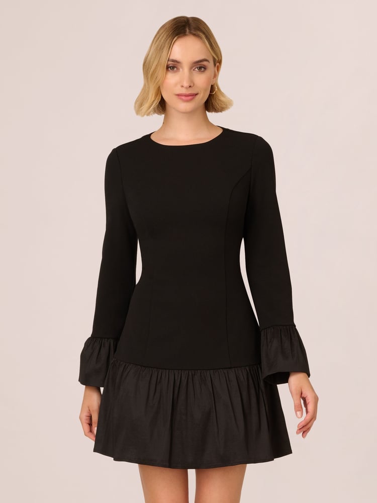 Adrianna Papell Crepe And Taffeta Midi Black Dress - Image 1 of 7