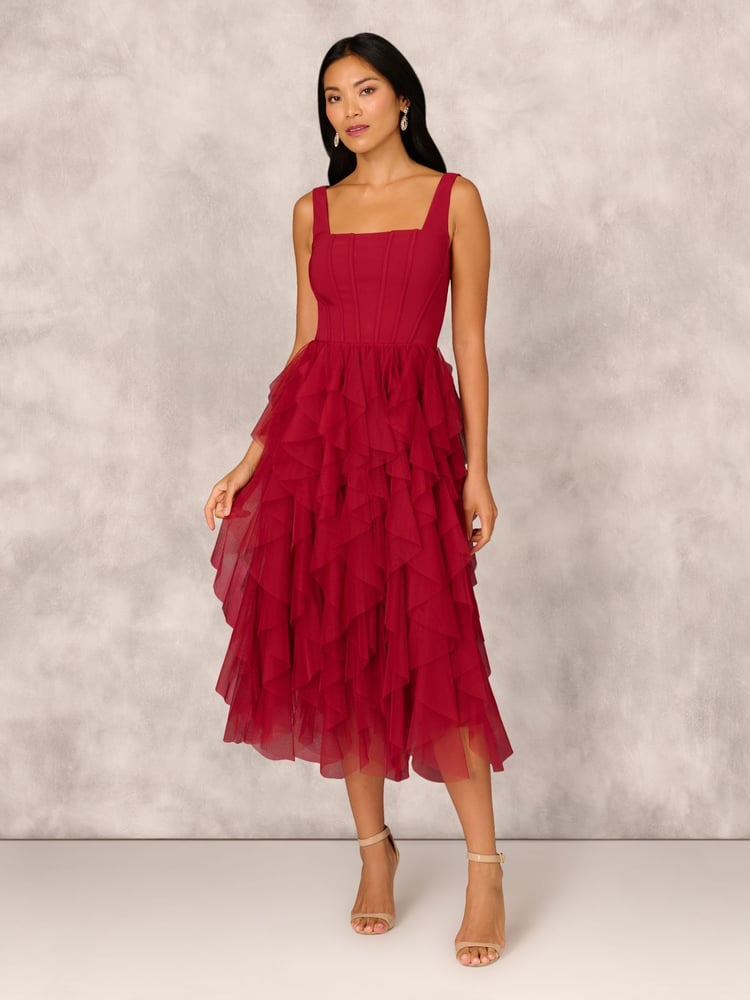 Adrianna by Adrianna Papell Mesh Cocktail Midi Dress - Image 1 of 7