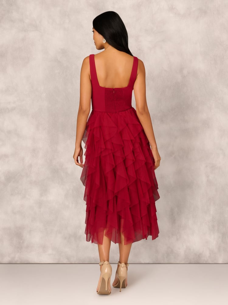 Adrianna by Adrianna Papell Mesh Cocktail Midi Dress - Image 2 of 7