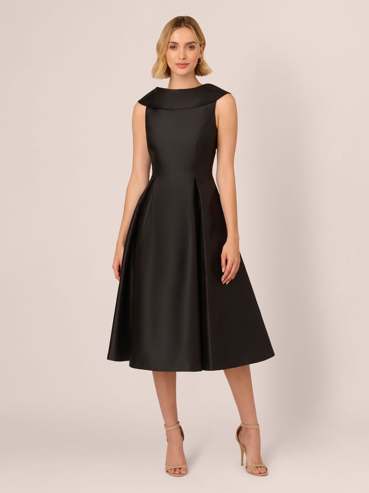 Adrianna Papell Roll Neck Mikado Black Dress - Image 1 of 7