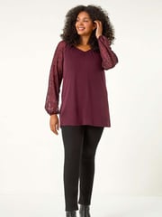 Roman Purple Curve Metallic Mesh Sleeve Top - Image 2 of 5