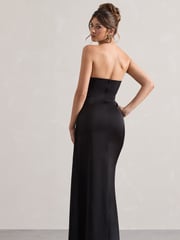 Club L London Black Hollywood Satin Strapless Draped Maxi Dress - Image 2 of 5