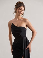 Club L London Black Hollywood Satin Strapless Draped Maxi Dress - Image 5 of 5