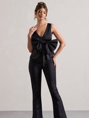 Club L London Black Adoration Satin Plunge-Neck Top With Bow - Image 4 of 5