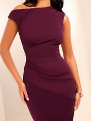 Fig Petite Drape One Shoulder Ruched Midi Dress - Image 3 of 4