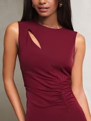 Lipsy Burgundy Red Sleeveless Ruched Front Asymmetrical Midi Dress - Image 3 of 4
