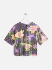 Oliver Bonas Purple Abstract Floral Purple Sequin T-Shirt - Image 2 of 6