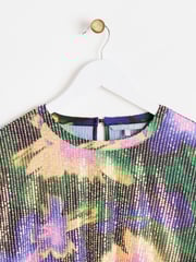 Oliver Bonas Purple Abstract Floral Purple Sequin T-Shirt - Image 3 of 6