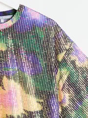 Oliver Bonas Purple Abstract Floral Purple Sequin T-Shirt - Image 4 of 6