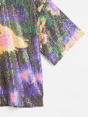 Oliver Bonas Purple Abstract Floral Purple Sequin T-Shirt - Image 5 of 6