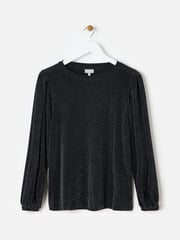 Oliver Bonas Black And Silver Sparkly Long Sleeve Top - Image 3 of 8